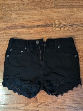Free People Black Lace Trim Denim Shorts